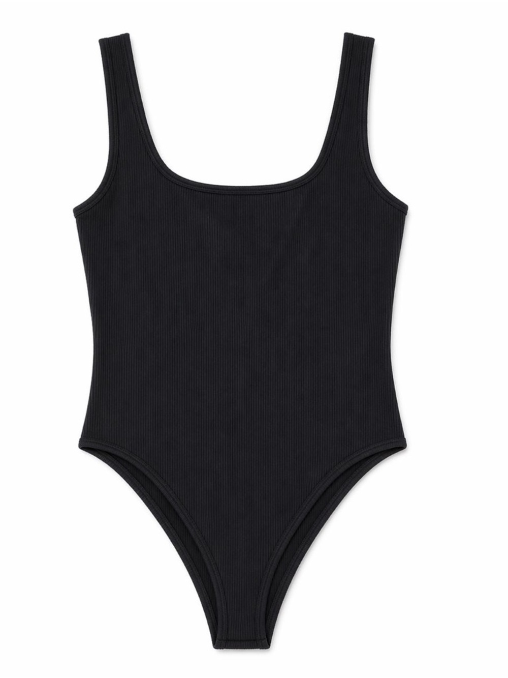 Classic Black Ribbed Scoop Neck Bodysuit